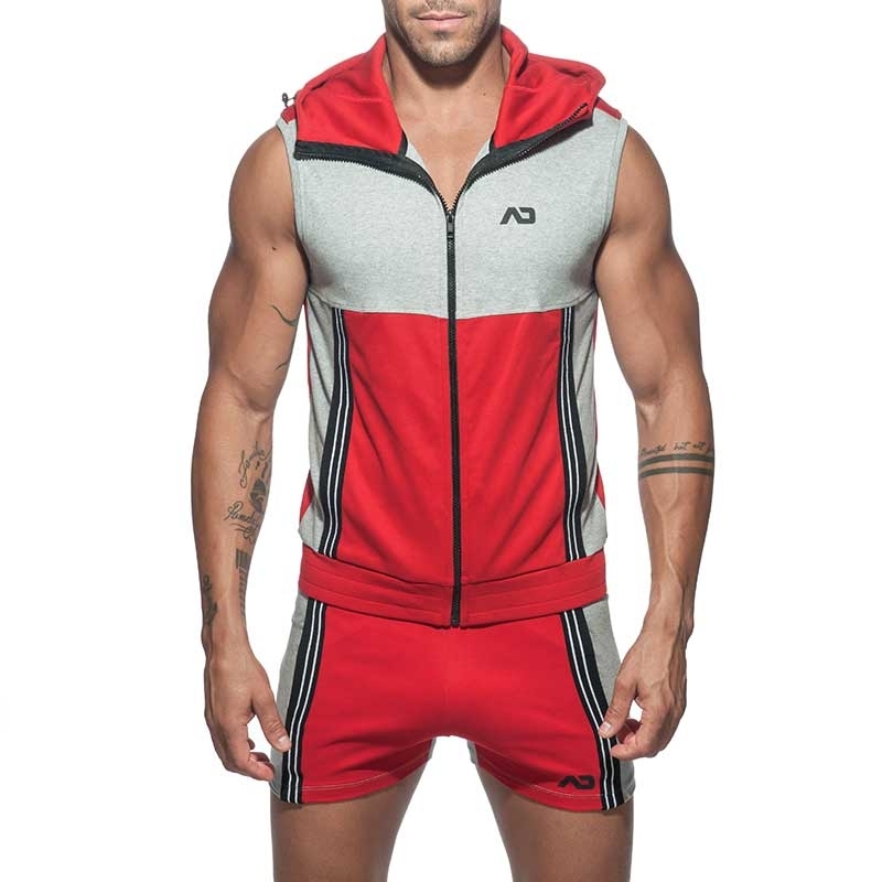 ADDICTED Sport HOODIE TANK retro AD673 colored panel in red