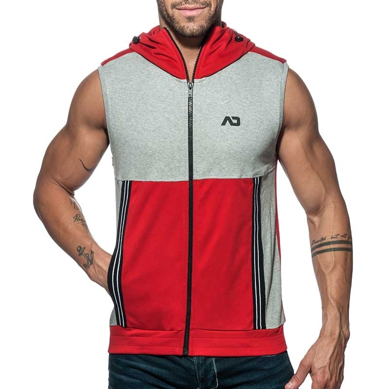 ADDICTED Sport HOODIE TANK retro AD673 colored panel in red