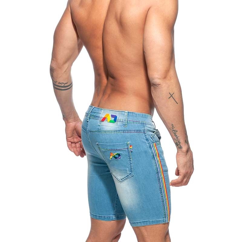 ADDICTED Jeans SHORTS Rainbow AD748 low waistband in blue