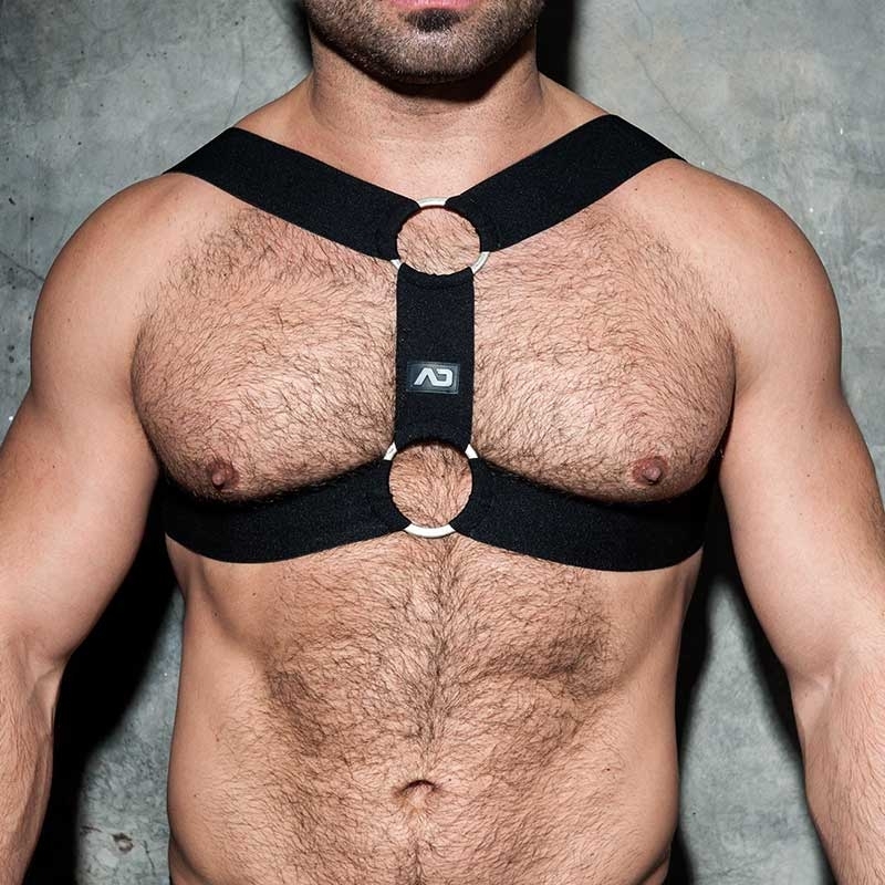 AD-FETISH HARNESS elastic ADF116 double ring in black