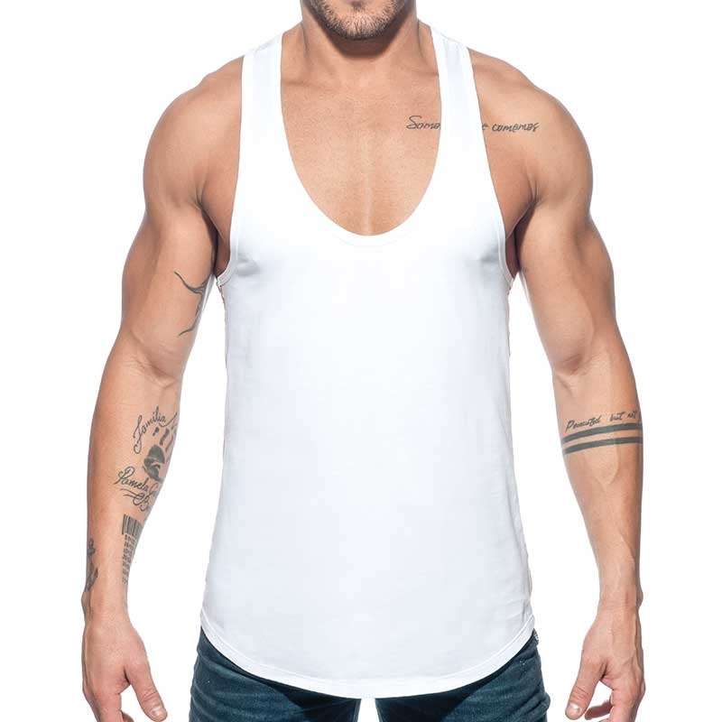 ADDICTED TANK TOP Muscle shirt AD777 flag style in white