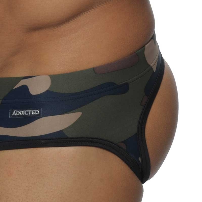 ADDICTED backless SWIM BRIEF camouflage ADS026 push-up in oliv green