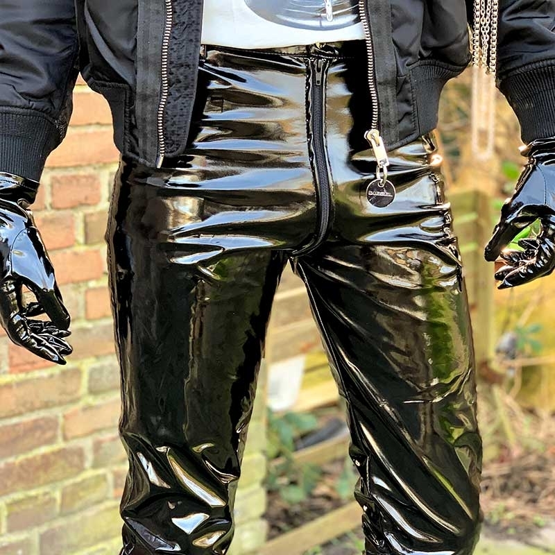 Mr. RIEGILLIO vinyl PANT zipper-2-way R43 pocket in black