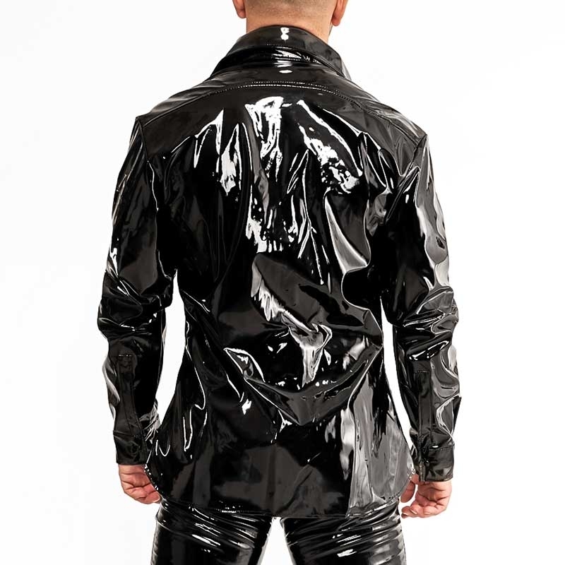 Mr. RIEGILLIO vinyl DRESS SHIRT basic R09 in black
