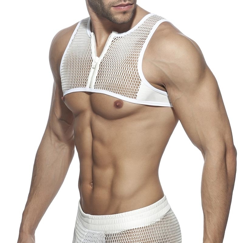 ADDICTED wet mesh HARNESS AD854 grating with zipper-1 way in white