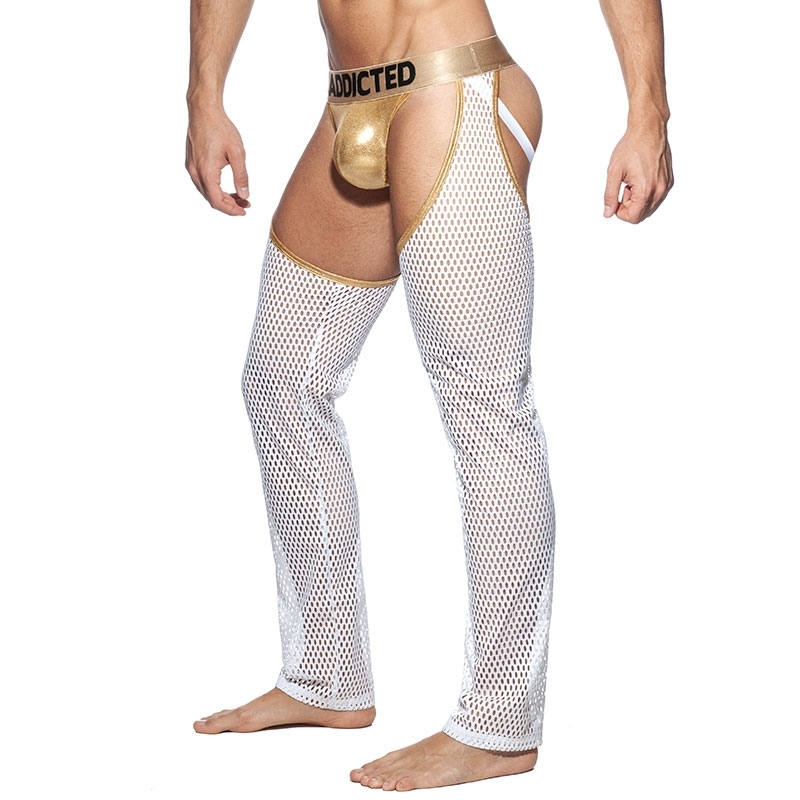ADDICTED wet mesh JOCKSTRAP-CHAPS AD860 grating Push-Up in white-gold