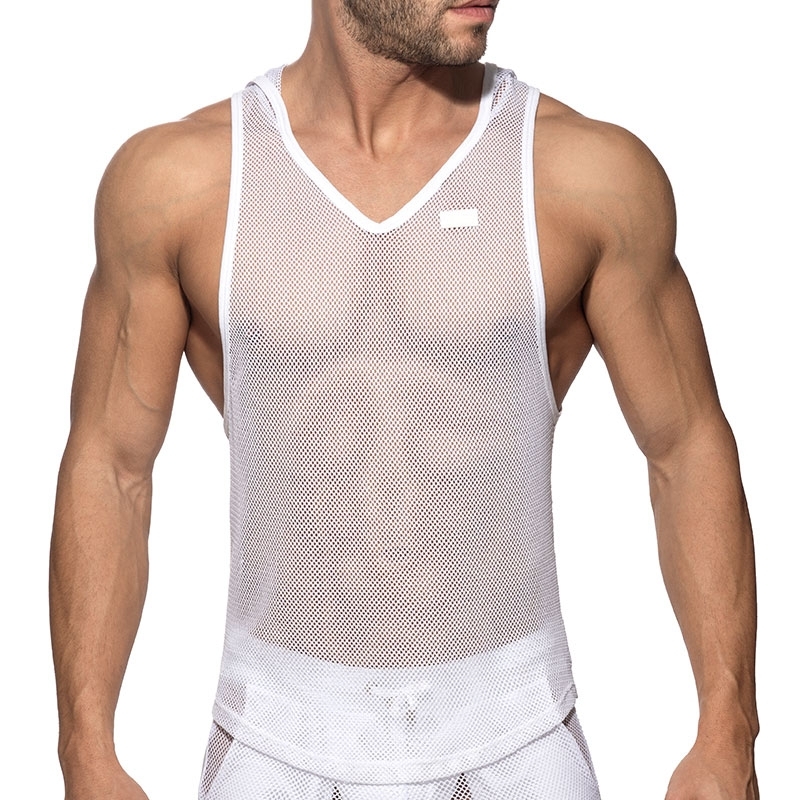 ADDICTED mesh HOODIE TANK TOP String AD968 in white