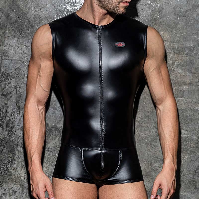 AD-FETISH wet Boxer-BODY Tank Ring-Up ADF144 Zipper-1-Way front in black