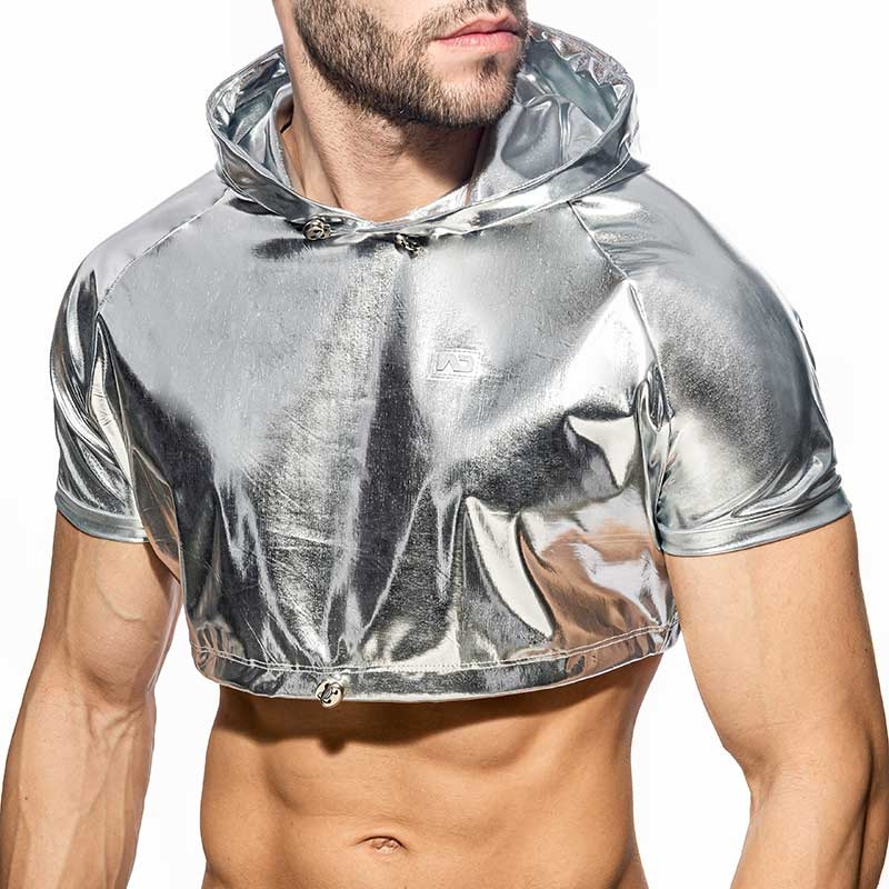 ADDICTED wet CROP T-SHIRT Hoodie AD1170 in silver