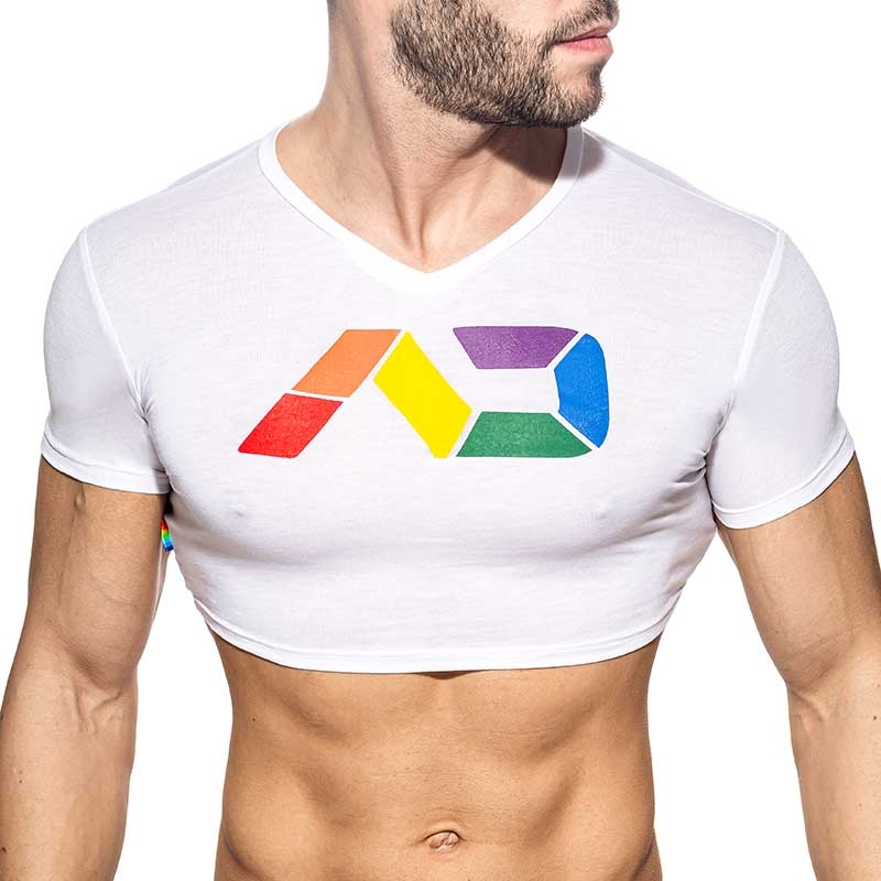 ADDICTED CROP T-SHIRT rainbow AD1172 in white