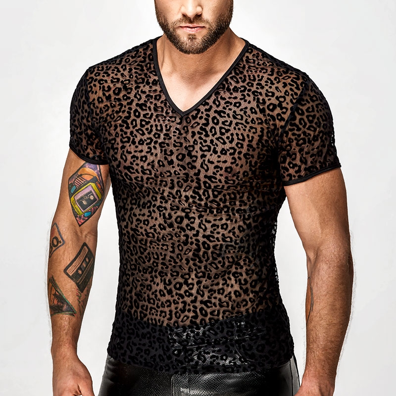NOIR mesh T-SHIRT Leopard...