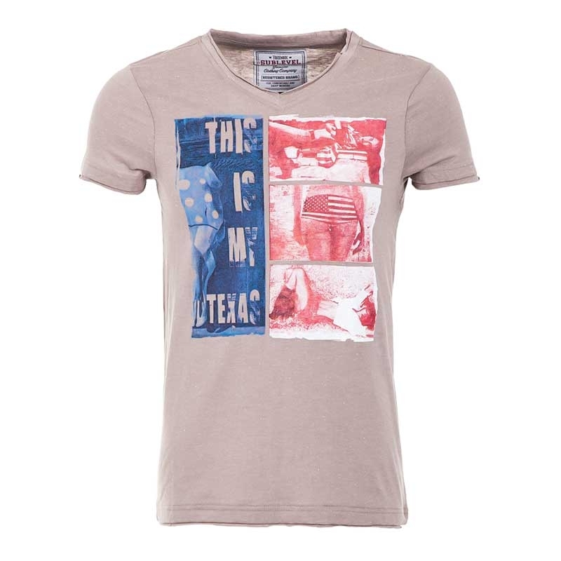 SUBLEVEL T-Shirt relax amerika NEW TEXAS beige