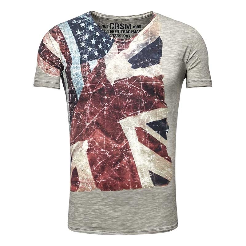 U-Neck Men's T-Shirt with US flag shiny appearance